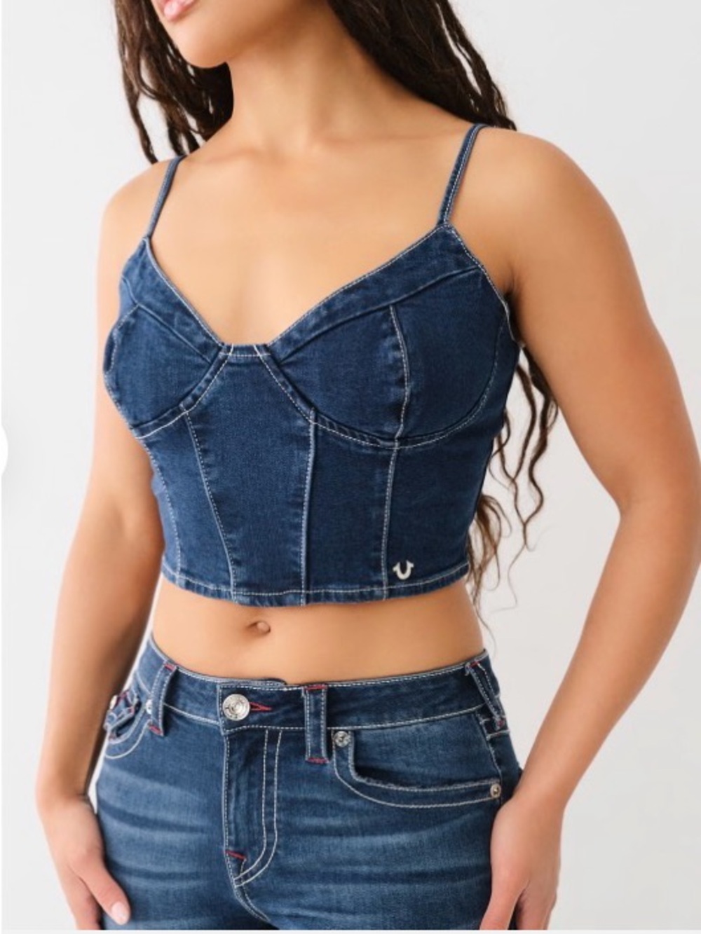 Women’s true Religion denim zip up bustier top